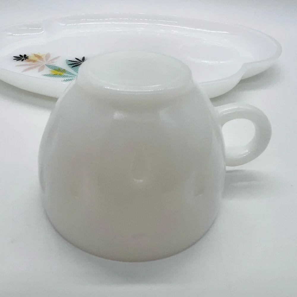 Federal Glass Atomic Elegant White Tea Set with Floral DesignMid Century Modern